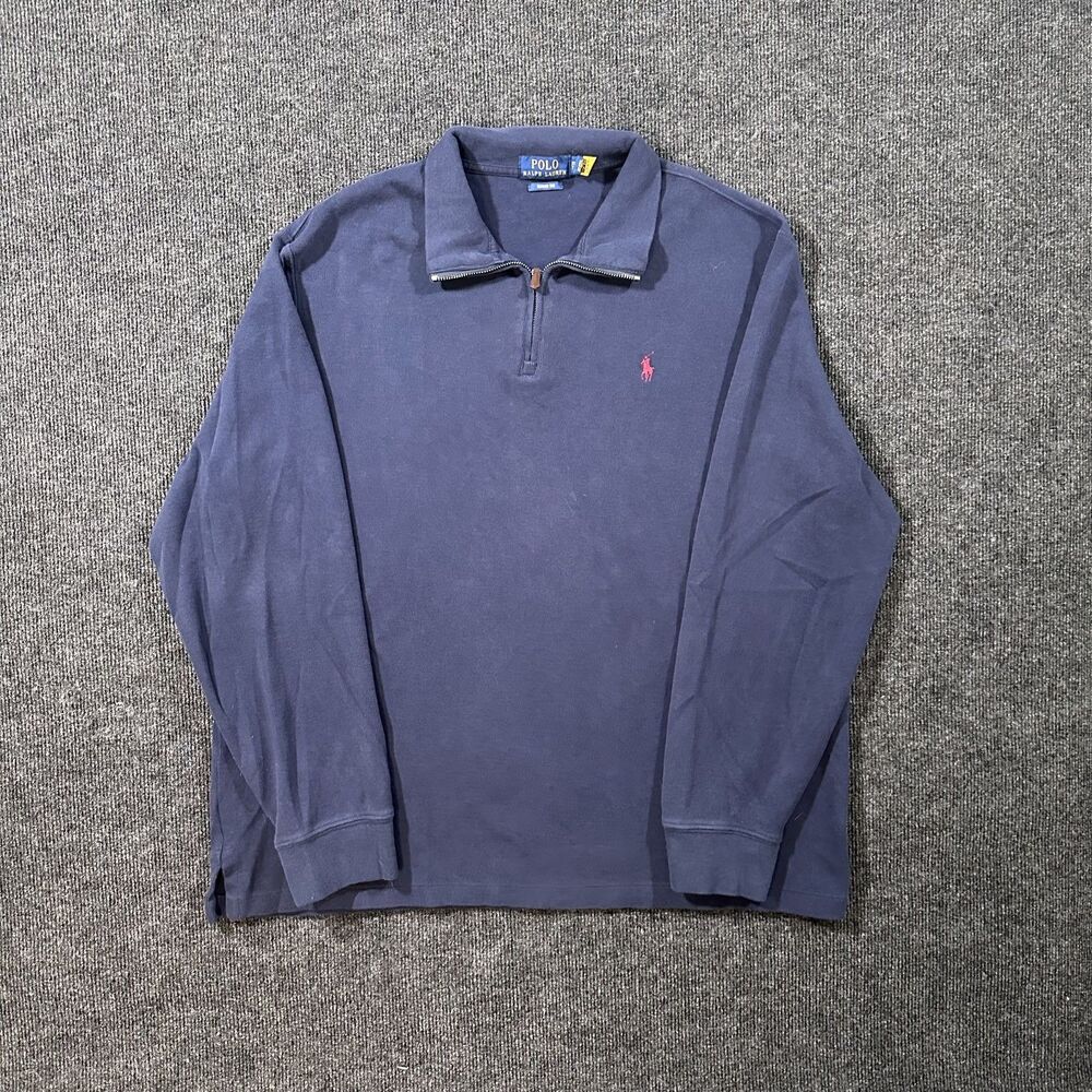 Polo Ralph Lauren Navy 1/4 Zip Sweater Estate Rib Mens Size XL